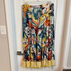 Soft Surroundings Yellow Blue Pleated Midi Skirt Resort Wear